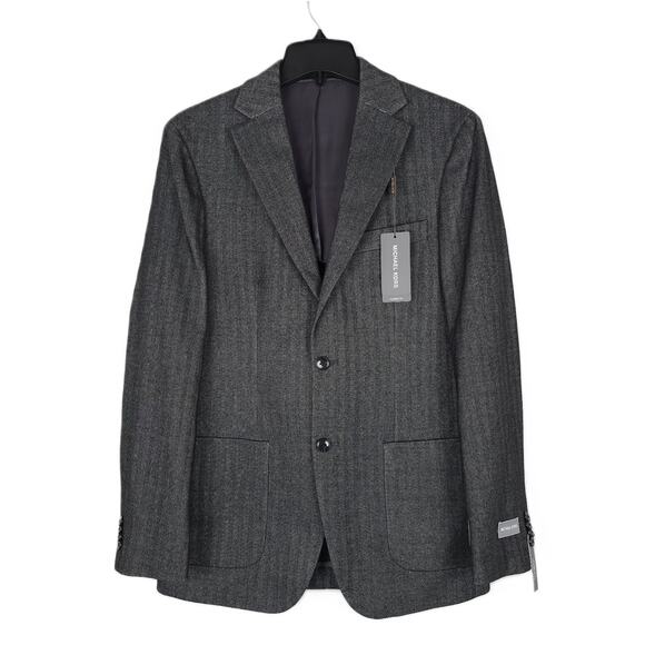 Michael Kors Men's Classic-Fit Stretch Sport Coat Charcoal Herringbone 42L NWT - Picture 1 of 7